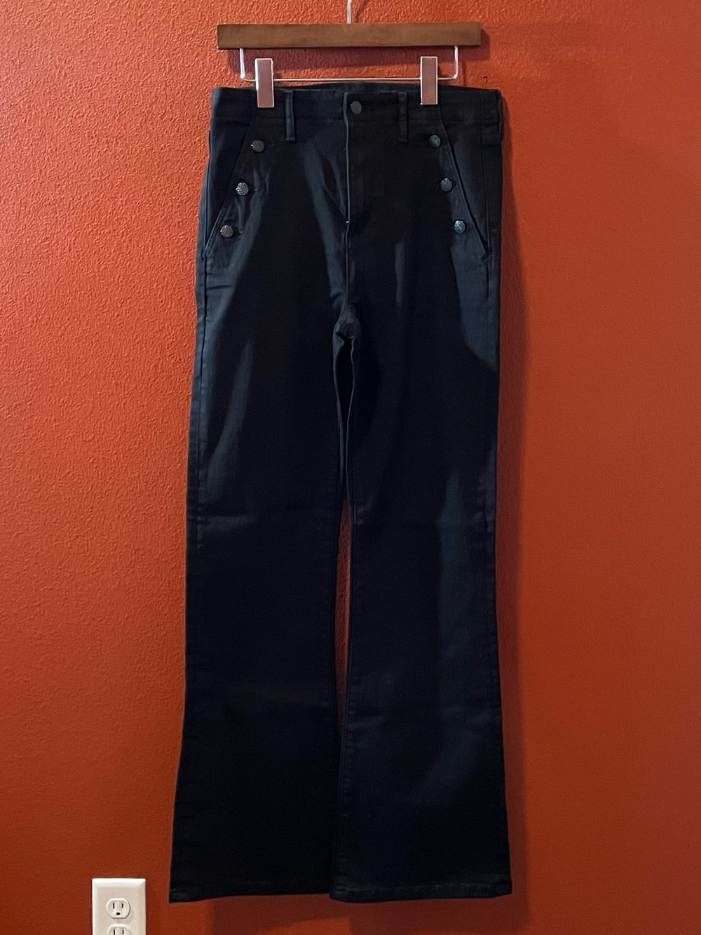 Karl Lagerfeld Women’s NWT The Flare Leg High Rise Sailor Button Black Jeans